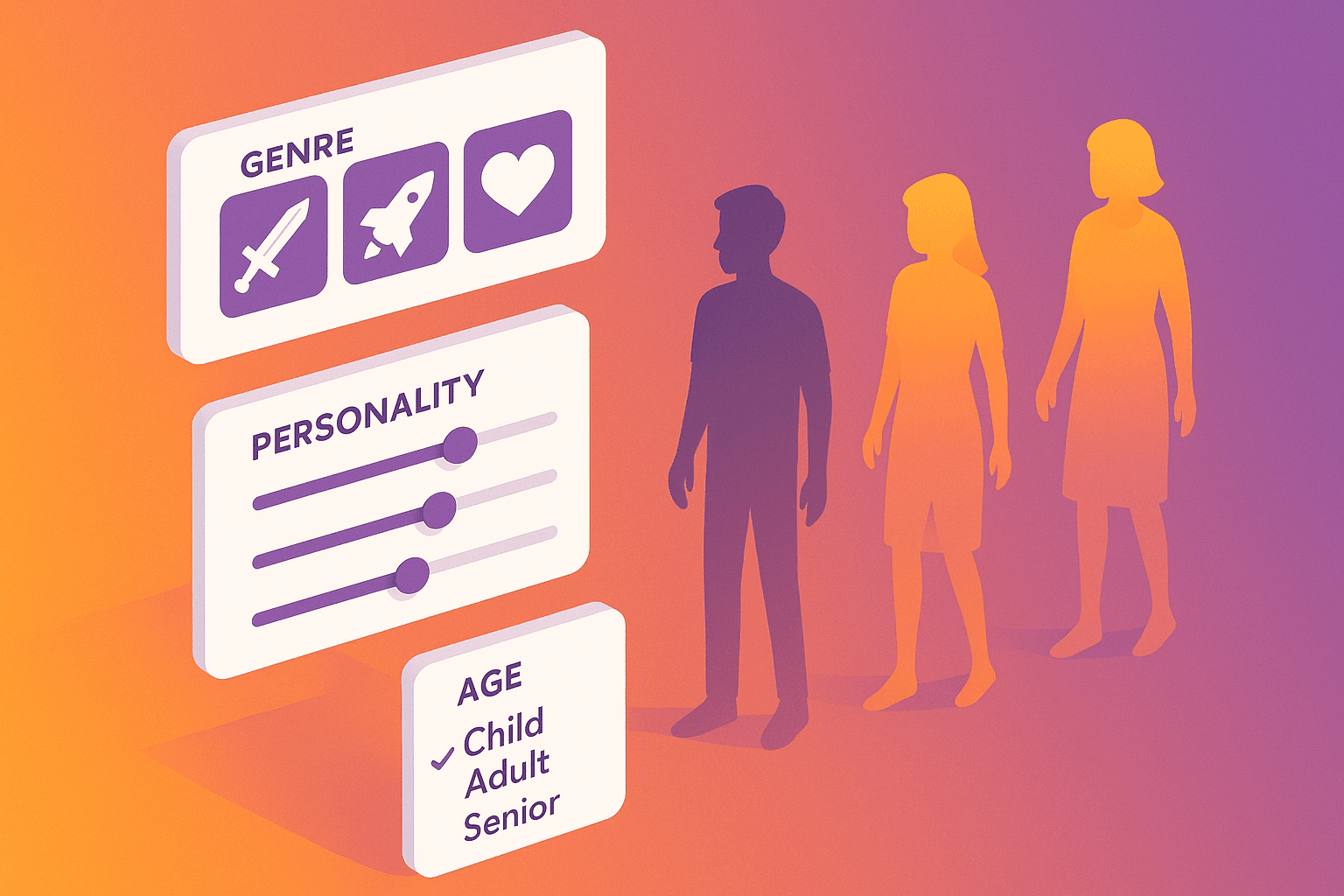 Customizable character generator options with genre and personality settings